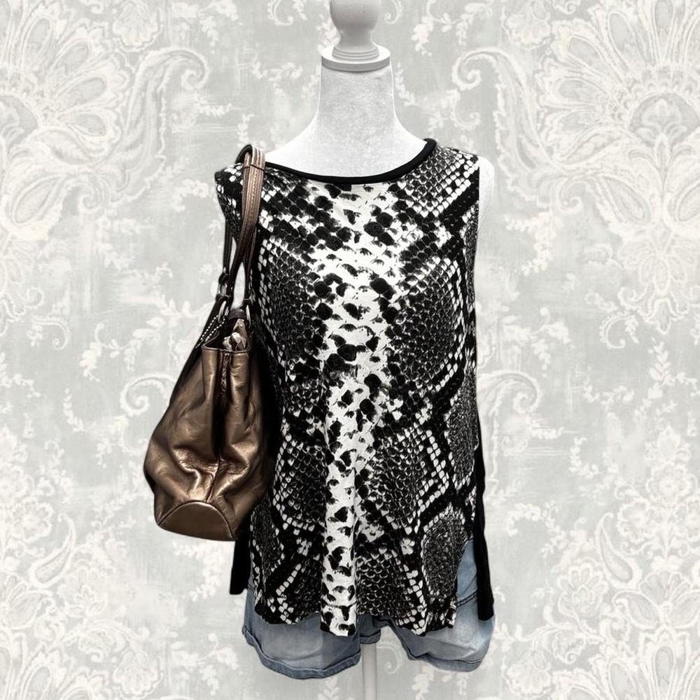 TRUE RELIGION BLACK & WHITE SNAKE PRINT RACERBACK TANK